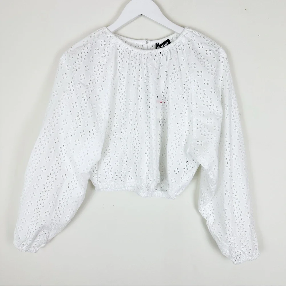 NWT DKNY Jeans Cotton Eyelet Cropped Blouse